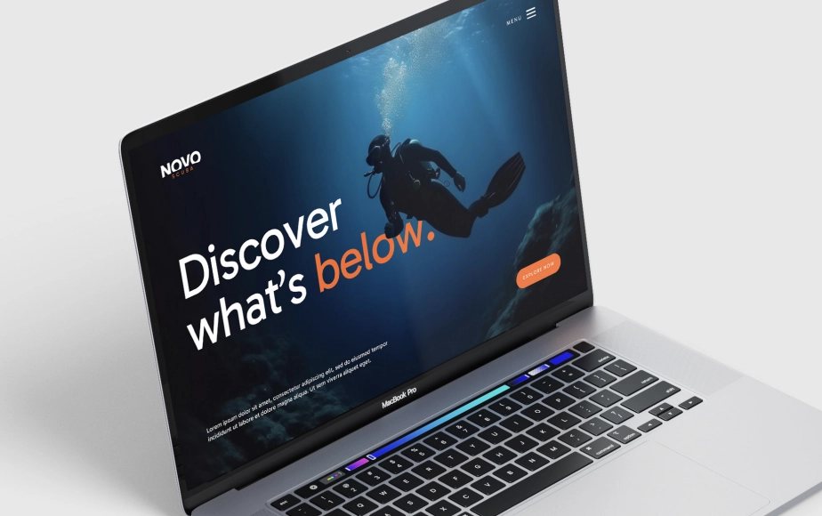 Online scuba learning displayed on a laptop